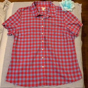 J. Crew Red & Blue Check Short Sleeve Button Up